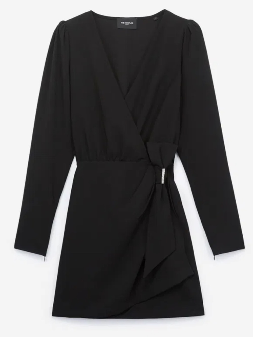 The Kooples Black Wrap-Style Dress with Subtle Rhinestone Accent